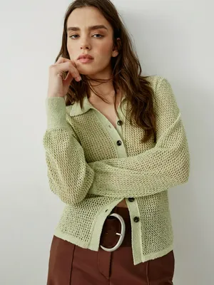 Кардиган SELA ажурный, зеленый, арт. 50442