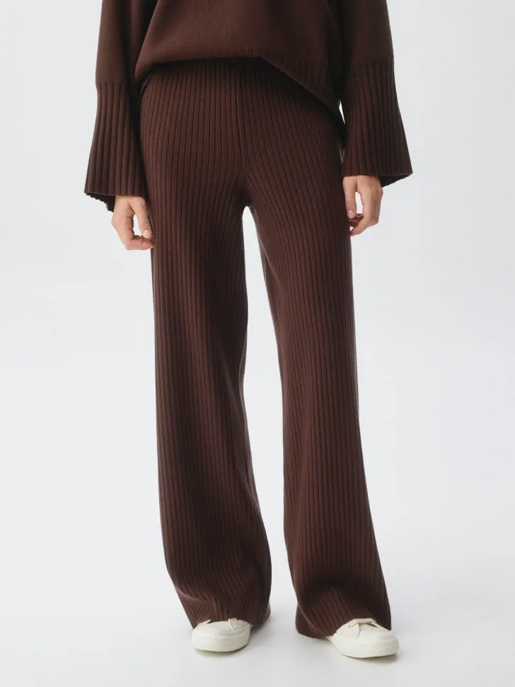 Вязаные брюки в рубчик, коричневый, арт. 5047