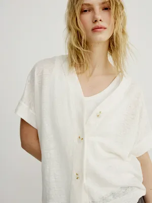 Кардиган Sela оверсайз с коротким рукавом из льна, белый, арт. 50471