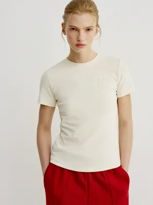 Футболка SELA приталенная с вышивкой, бежевый, арт. 50475