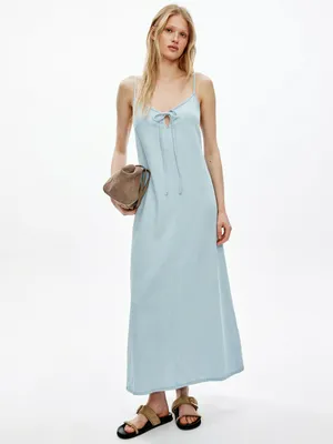 Джинсовое платье макси Sela на бретелях, голубой, арт. 50559