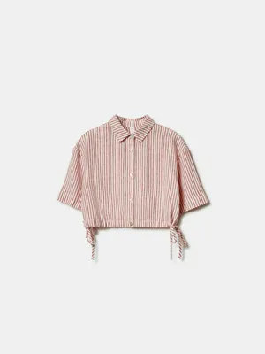 Укороченная рубашка SELA для девочек из смесового льна, разноцветный, арт. 50571