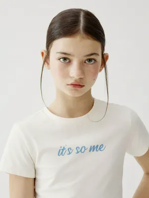 Футболка Sela укороченная с рюшами для девочек, бежевый, арт. 50575