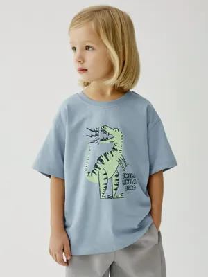 Футболка SELA оверсайз с принтом Дино, голубой, арт. 50589