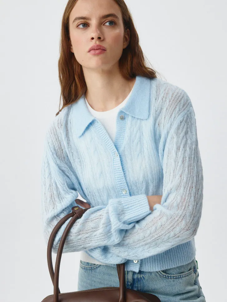 Полупрозрачный кардиган с содержанием шерсти, голубой, арт. 5060