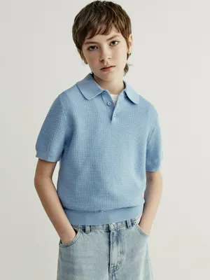 Вязаное поло SELA для мальчиков, голубой, арт. 50607