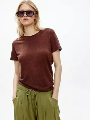 Футболка Sela из льна, бордовый, арт. 50608