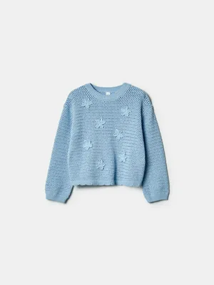 Джемпер Sela ажурной вязки с декором, голубой, арт. 50614