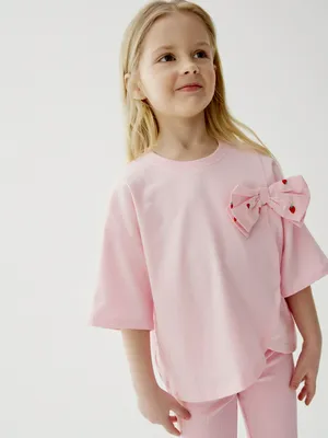 Футболка Sela с бантом для девочек, розовый, арт. 50617