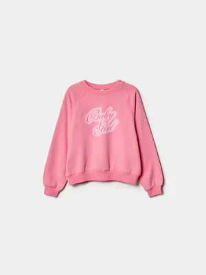 Свитшот оверсайз SELA для девочек с принтом Baby Girl, розовый, арт. 50619