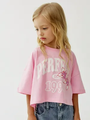 Футболка SELA укороченная с принтом, розовый, арт. 50635