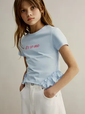 Укороченная футболка SELA с рюшами, голубой, арт. 50637