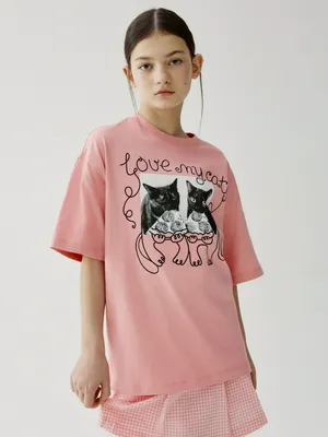 Футболка Sela оверсайз с принтом, розовый, арт. 50647