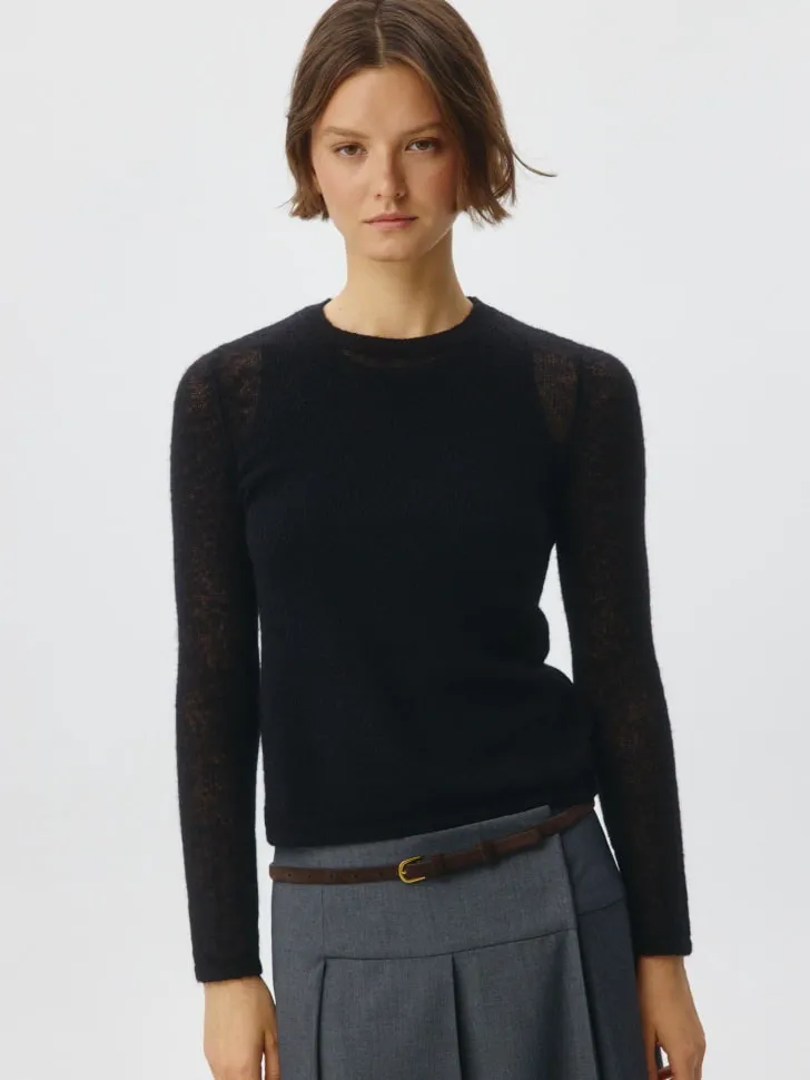 Вязаный джемпер с добавлением шерсти и мохера, черный, арт. 5065