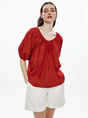 Блуза Sela оверсайз из жатой ткани, красный, арт. 50650