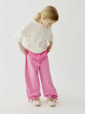 Трикотажные брюки SELA для девочек с кружевом, розовый, арт. 50654
