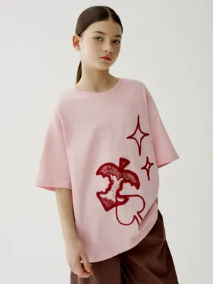 Футболка оверсайз SELA с принтом, розовый, арт. 50657