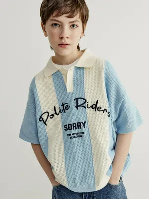 Вязаное поло оверсайз SELA для мальчиков в полоску, разноцветный, арт. 50673