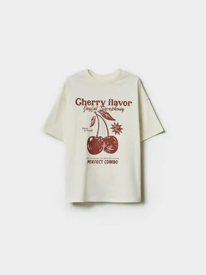 Футболка SELA для девочек с принтом Вишня, бежевый, арт. 50690