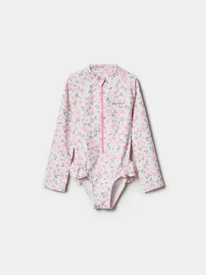 Купальник SELA для девочек с цветочным принтом и длинным рукавом, розовый, арт. 50712