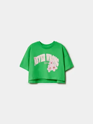 Футболка Sela укороченная с принтом для девочек, зеленый, арт. 50713