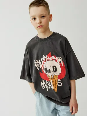 Футболка оверсайз с принтом SELA для мальчиков, серый, арт. 50722