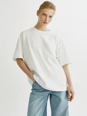 Базовая оверсайз футболка SELA из хлопка, белый, арт. 50742