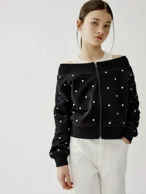 Укороченная толстовка SELA с открытыми плечами для девочек, черный, арт. 50746