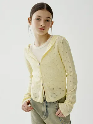 Худи SELA вязаное на молнии для девочек, желтый, арт. 50748