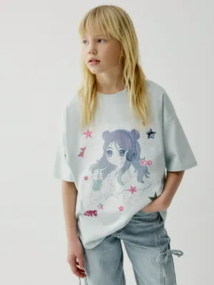 Футболка SELA оверсайз с принтом аниме, голубой, арт. 50755
