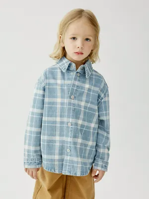 Джинсовая рубашка SELA в клетку для мальчиков, голубой, арт. 50767