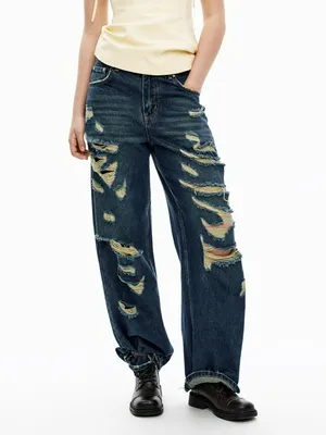 Прямые джинсы с рваным эффектом SELA Young, синий, арт. 50775