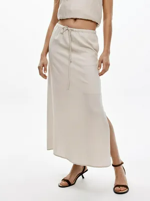 Юбка SELA свободная миди из жатой ткани, бежевый, арт. 50777