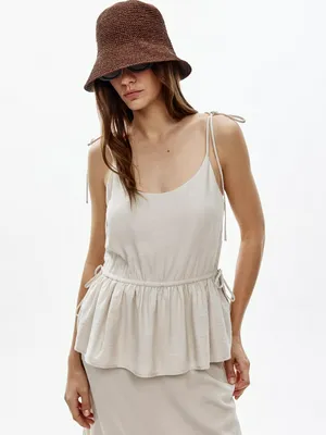 Топ Sela с баской из жатой ткани, бежевый, арт. 50792