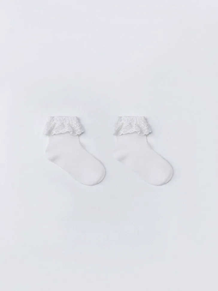 Короткие носки с оборкой и бантиком, белый, арт. 5081