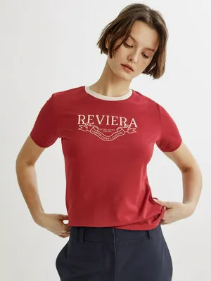 Футболка Sela приталенная с преппи-принтом, бордовый, арт. 50815