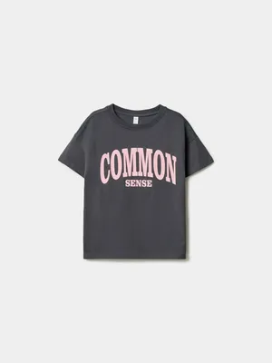 Футболка SELA с принтом COMMON SENSE для девочек, серый, арт. 50818