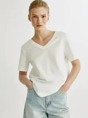 Футболка SELA с треугольным вырезом, белый, арт. 50853