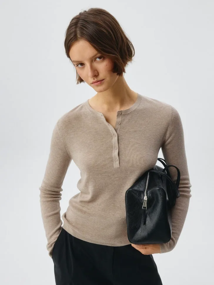 Вязаный лонгслив с содержанием шерсти, бежевый, арт. 5086