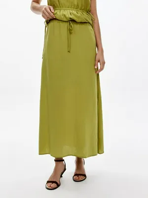 Свободная юбка SELA миди из жатой ткани, зеленый, арт. 50868