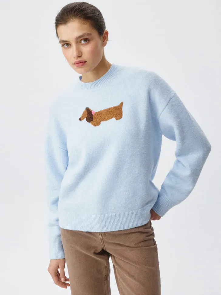 Вязаный джемпер с жаккардовой вышивкой, голубой, арт. 5087