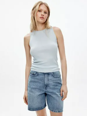 Топ Sela вязаный в рубчик, голубой, арт. 50875