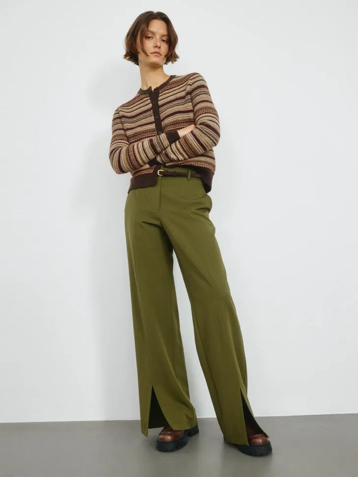 Широкие брюки с разрезами, хаки, арт. 5088