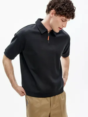 Поло SELA оверсайз на молнии, черный, арт. 50880