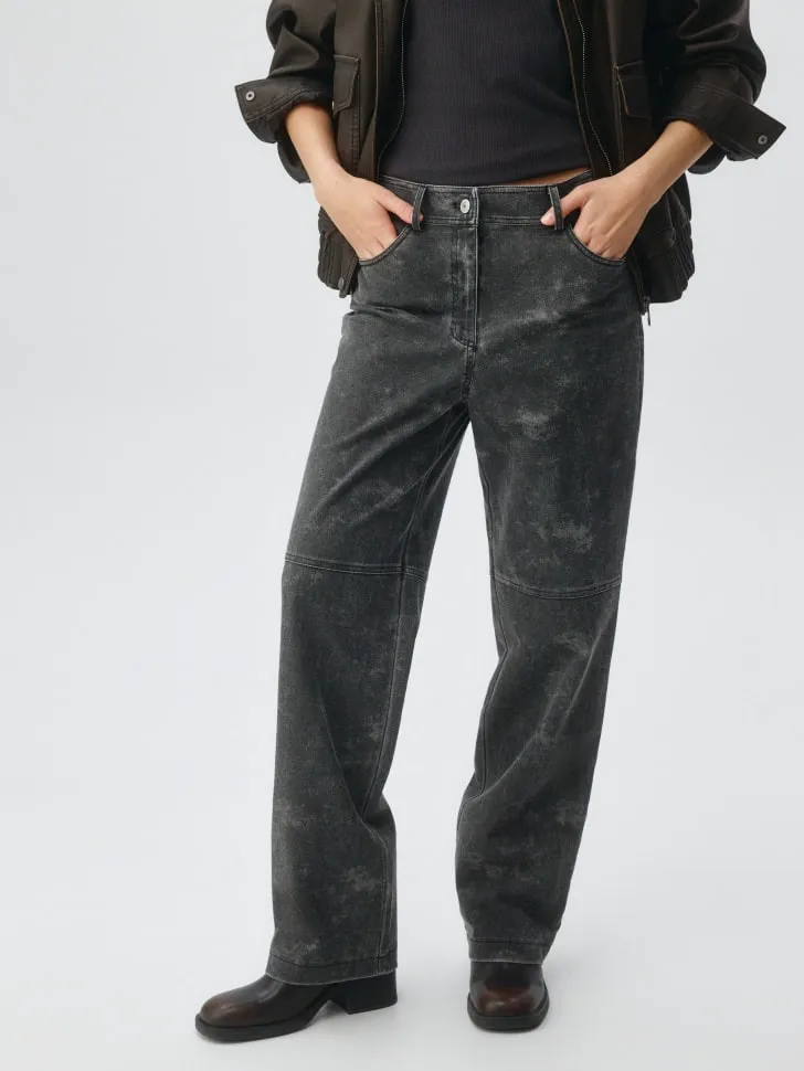 Прямые брюки из замши с эффектом стирки, серый, арт. 5090