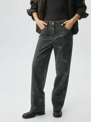 Прямые брюки из замши с эффектом стирки, арт. 5090