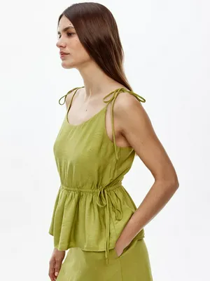 Топ SELA с баской из жатой ткани, зеленый, арт. 50901