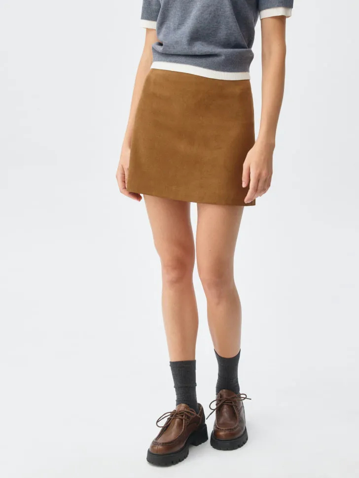 Мини юбка из искусственной замши, коричневый, арт. 5091