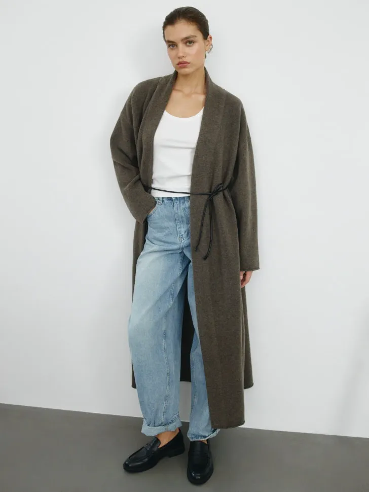 Длинный кардиган из смесовой шерсти, хаки, арт. 5092