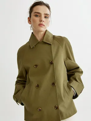 Короткий двубортный тренч SELA, хаки, арт. 50924